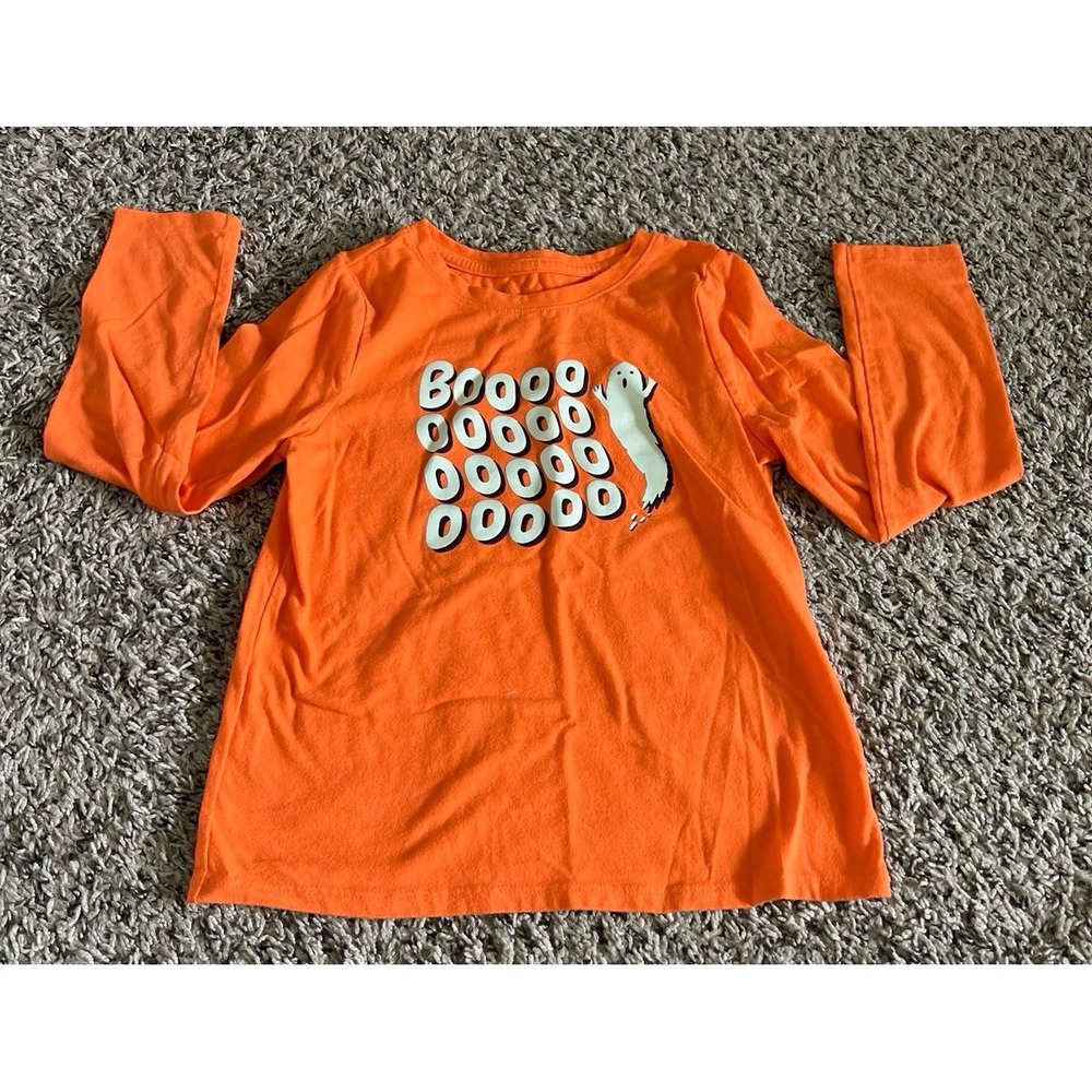 Cat & Jack Boys Orange "Booooooo" long sleeve tee Size 6/7